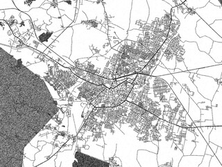Naklejka premium Decorative monochrome illustration of Nizamabad, India, showing its detailed grid.