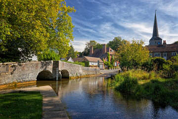 The Bridge Ford and Church in the village of Eynsford Kent England UK