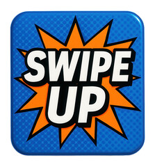 Obraz premium Blue burst sticker with SWIPE UP promo in bold font, dynamic retail marketing offer on transparent background.