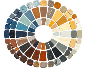 Colorful stone tiles arranged in a concentric circle, showcasing a wide color palette