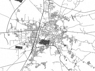 Naklejka premium Minimal poster-style map of Raichur, India, hand-drawn style in monochrome.
