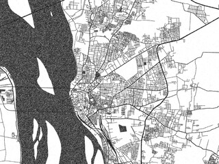 Black and white map poster of Rajahmundry, India, illustrated in hand-drawn style.