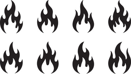 Vector Icons of Flames in Black Silhouette Style for Energy and Hazard Signs