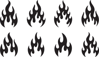 Fototapeta premium Burning Flame Vector Set of Black Silhouette Icons for Hazard and Warning