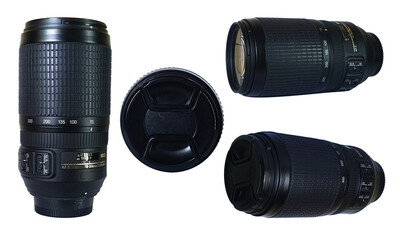 Collection Set of DSLR Camera Lenses in Various Angle
