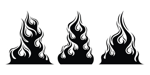 Silhouette Fire flames. Old school tattoo neo-tribal style or silhouette flame for cars. set vector icons. Fire sign. Fire flame icon isolated on white background. Vector illustration