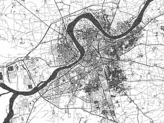 Naklejka premium Decorative black and white map of Surat, India, rendered in sketch-like style.