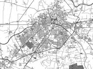 Fototapeta premium Stylized decorative city map of Thanjavur, India, hand-drawn in black and white.