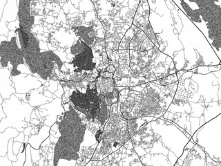 Minimal poster-style map of Udaipur, India, hand-drawn style in monochrome.