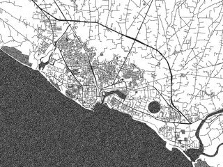 Naklejka premium Illustrated map of Veraval, India, in black and white hand-drawn digital style.