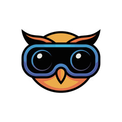 wise owl mascot, orange bird wearing large goggles, clever vision theme, education technology branding, playful vector design