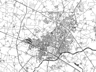 Poster-ready monochrome city map of Yamunanagar, India, with detailed streets and rivers.