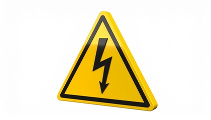 Yellow triangular electrical hazard warning sign with black lightning bolt symbol on white background for editorial safety photography workplace signage and industrial awareness-themed visuals