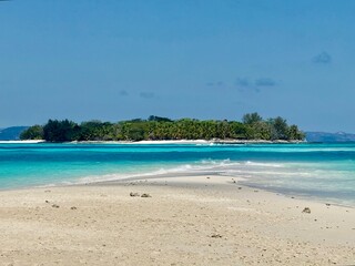 Turquoise waters of Nosy Iranja sandbank in Madagascar