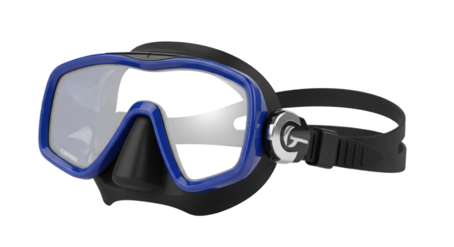 Blue scuba mask for underwater exploration isolated PNG with Transparent Background
