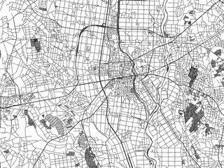 Black and white cartographic illustration of Chikusei, Japan, in hand-drawn sketch form.