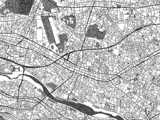 Naklejka premium Poster-ready black and white illustration map of Chofu, Japan, detailed and artistic.