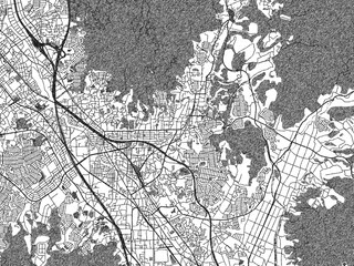 Naklejka premium Stylized black and white urban map of Dazaifu, Japan, hand-drawn style for decor and creative use.