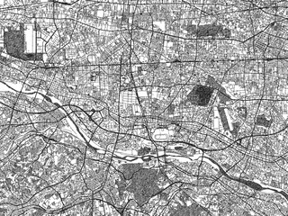Fototapeta premium Monochrome sketch map of Fuchu, Japan, ideal for posters, prints, and travel design.