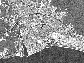 Fototapeta premium Decorative black and white map of Fuji, Japan, rendered in sketch-like style.