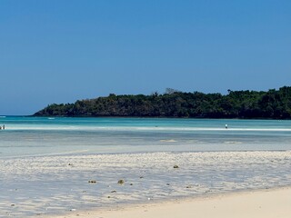 Turquoise waters of Nosy Iranja sandbank in Madagascar