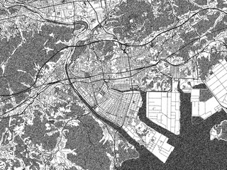 Fototapeta premium Decorative monochrome illustration of Fukuyama, Japan, showing its detailed grid.
