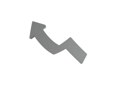 3D gray arrow trending upwards with a zigzag design on a black background