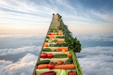 Fresh vegetables stairs towards sky