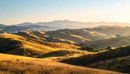 Golden Hills at Sunset with Rolling Hills in California