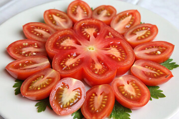 Unique tomatoes decoration on White Plate