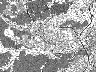 Naklejka premium Illustrated map of Hanno, Japan, in black and white hand-drawn digital style.