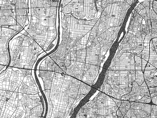 Naklejka premium Hand-drawn style black and white city map of Hashima, Japan, with detailed streets and textures.