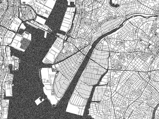 Naklejka premium Stylized decorative city map of Hekinan, Japan, hand-drawn in black and white.