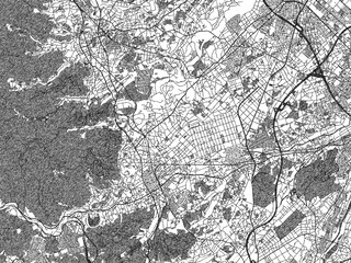 Naklejka premium Hand-drawn style black and white city map of Hidaka, Japan, with detailed streets and textures.