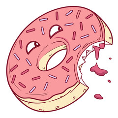 Bitten pink frosted donut with vampire teeth and pink icing drips