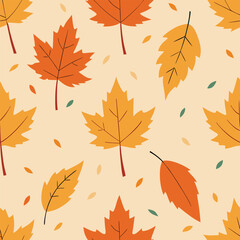 Obraz premium Seamless pattern of autumn maple leaves in warm tones on a light background