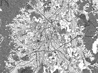 Fototapeta premium Black and white map poster of Iizuka, Japan, illustrated in hand-drawn style.