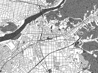Naklejka premium Sketch-style black and white map of Inuyama, Japan, perfect for illustration and wall art.