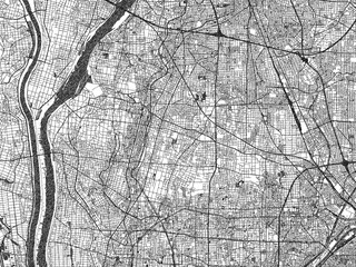 Naklejka premium Hand-drawn style black and white city map of Inazawa, Japan, with detailed streets and textures.