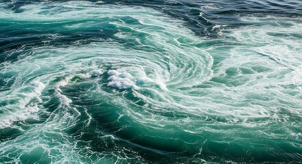 Turbulent ocean water forms a powerful swirling vortex