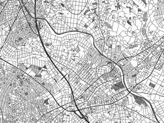 Naklejka premium Stylized black and white urban map of Iwatsuki, Japan, hand-drawn style for decor and creative use.