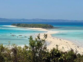 Turquoise waters of Nosy Iranja sandbank in Madagascar