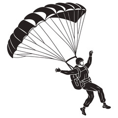 Black silhouette of a skydiver with parachute descending