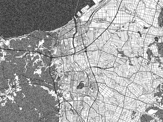 Naklejka premium Decorative black and white map of Joetsu, Japan, rendered in sketch-like style.