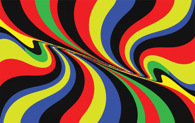 Obraz premium Swirling Psychedelic Abstract Background with Red Blue Yellow and Green Stripes vector