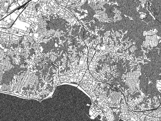 Fototapeta premium Minimalist monochrome city map of Kamakura, Japan, illustrated with urban detail.