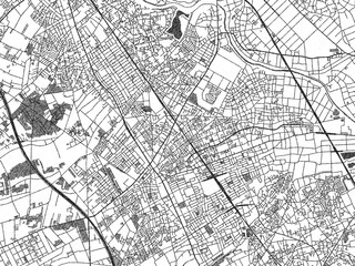 Fototapeta premium Detailed artistic sketch map of Kamifukuoka, Japan, in monochrome black and white.