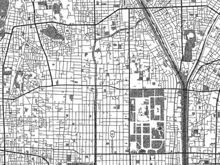 Sketch-style black and white map of Kamigyo-ku, Japan, perfect for illustration and wall art.
