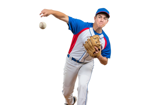 Young male baseball player in uniform pitching during a game