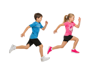 Two Energetic Kids Running Side by Side in Full Sprint